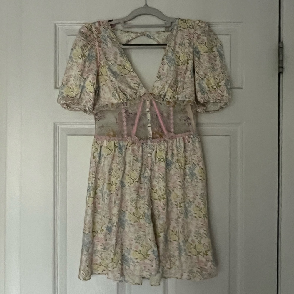 For Love and Lemons Glitter Garden Cap Sleeve Slip Dress